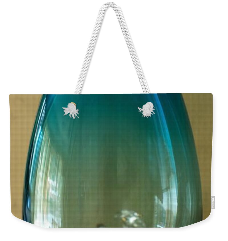 Sunnypicsoz.com Weekender Tote Bag featuring the photograph Blue Glass Vase. by Geoff Childs