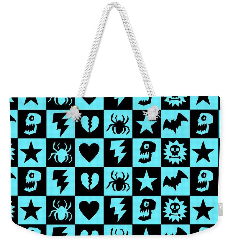 Blue Weekender Tote Bag featuring the digital art Blue Goth Punk Checkers by Roseanne Jones