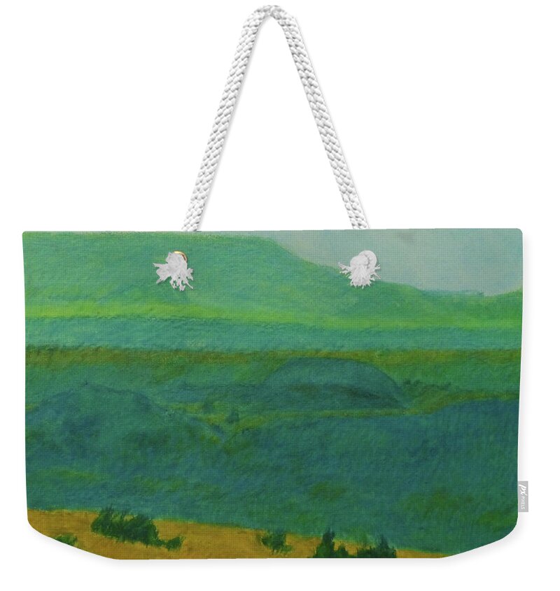 North Dakota Weekender Tote Bag featuring the painting Blue-Green Dakota Dream, 2 by Cris Fulton