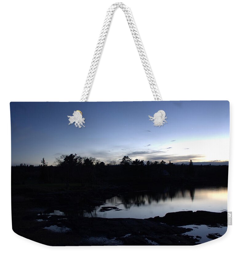 Sunset Weekender Tote Bag featuring the photograph Blue Hill Bay After Dark by Greg DeBeck