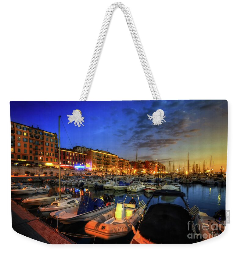 Yhun Suarez Weekender Tote Bag featuring the photograph Blue Hour At Port Nice 1.0 by Yhun Suarez