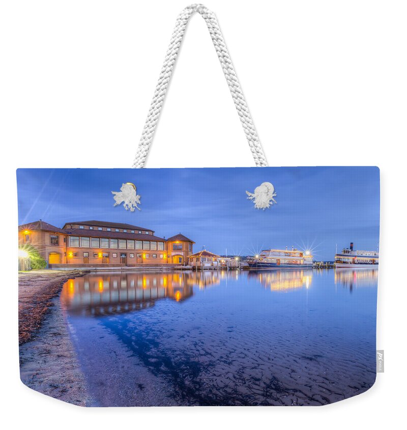 Lake Geneva Weekender Tote Bag featuring the photograph Blue Hour at the Riviera by Paul Schultz