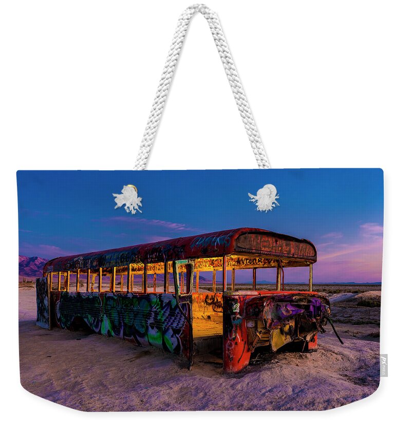 School Bus Weekender Tote Bag featuring the photograph Blue Hour Bus by Michael Ash