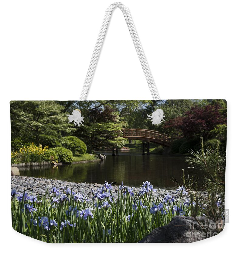 Garden Weekender Tote Bag featuring the photograph Blue Iris by Andrea Silies