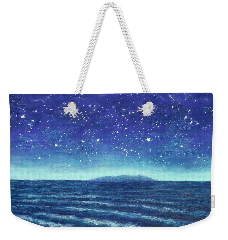  Blue Weekender Tote Bag featuring the pastel Blue Island 01 by Michael Heikkinen