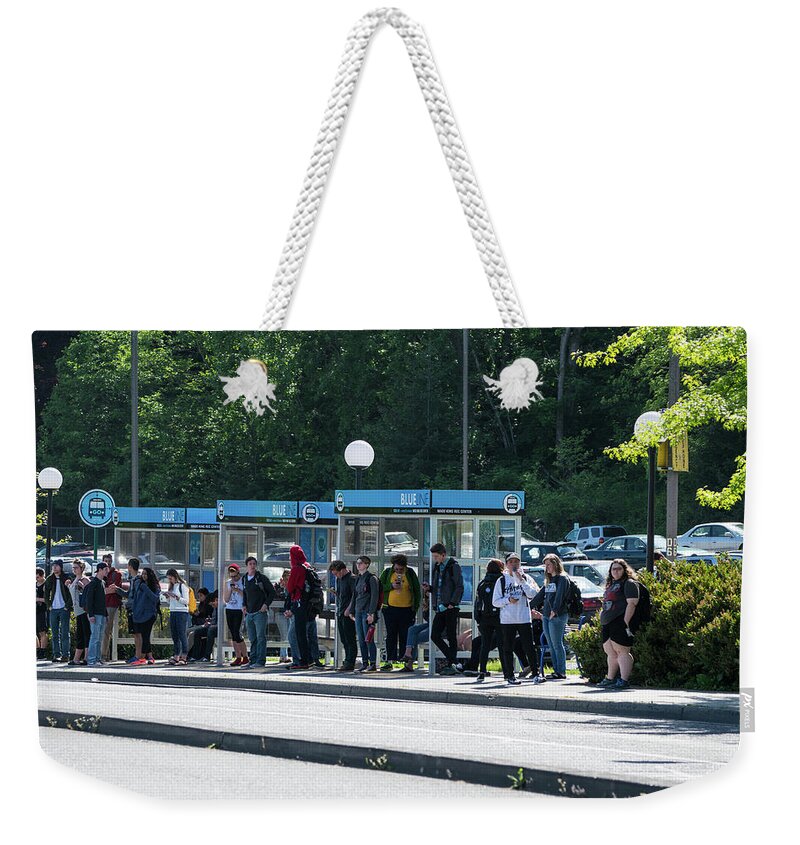 Blue Line On Campus Weekender Tote Bag featuring the photograph Blue Line on Campus by Tom Cochran