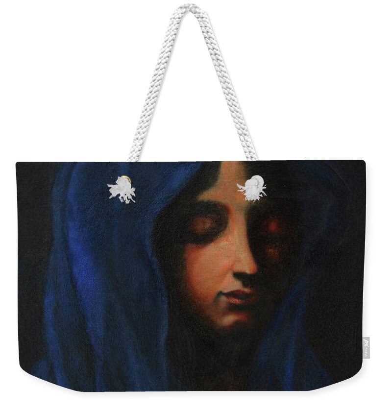 Dolci Carlo Weekender Tote Bag featuring the painting Blue Madonna by MotionAge Designs