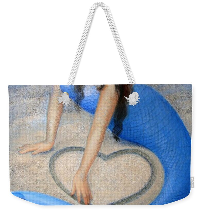 Mermaid Weekender Tote Bag featuring the painting Blue Mermaid's Heart by Sue Halstenberg