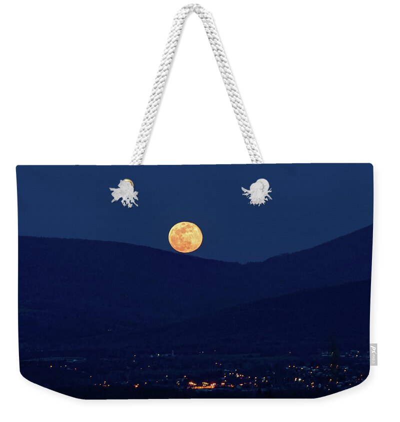 Moon Weekender Tote Bag featuring the photograph Blue Moon Over Luray 1 by Lara Ellis