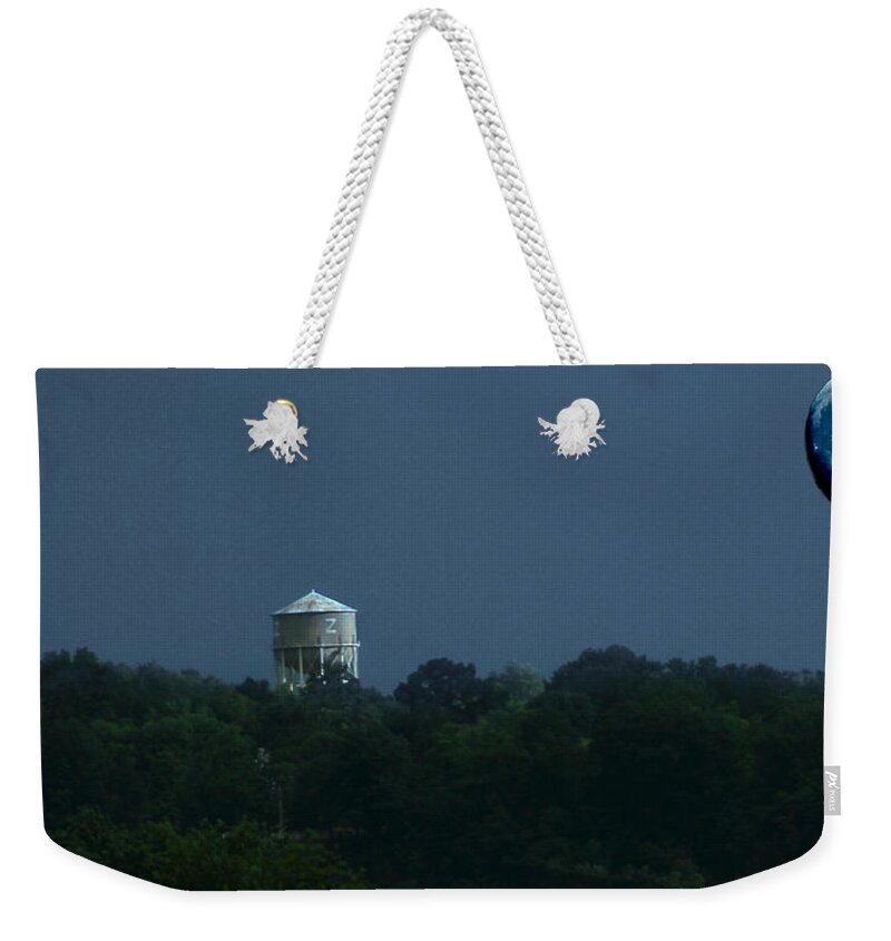 Blue Moon Weekender Tote Bag featuring the photograph Blue Moon Over Zanesville Water Tower by David Yocum