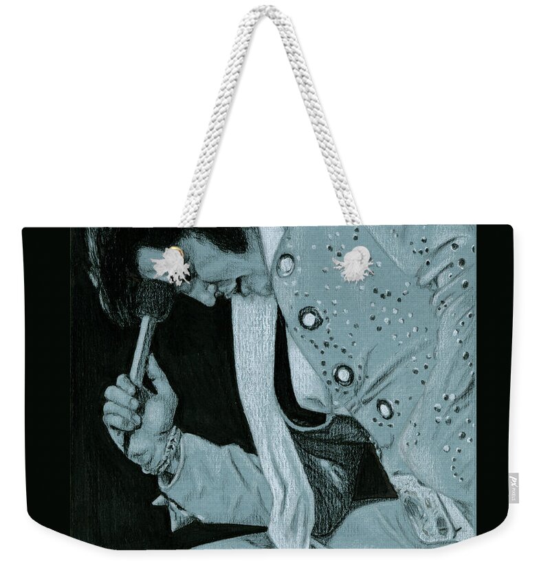 Elvis Weekender Tote Bag featuring the drawing Blue Nail suit by Rob De Vries