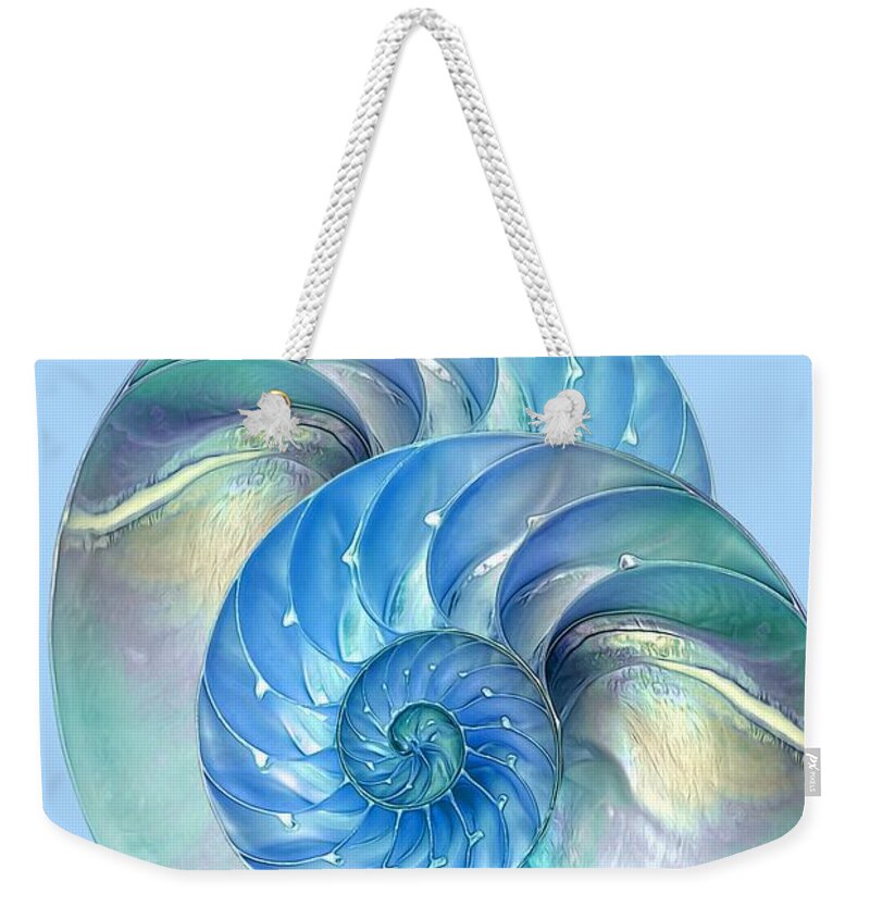Nautilus Shell Weekender Tote Bag featuring the photograph Blue Nautilus Pair by Gill Billington