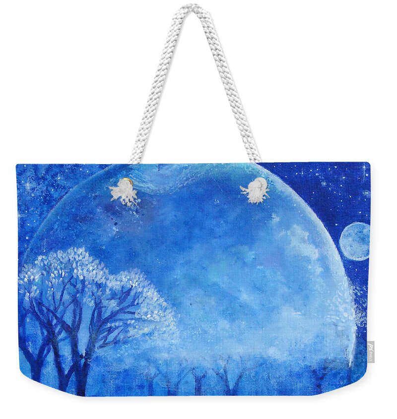 Blue Weekender Tote Bag featuring the painting Blue Night Moon by Ashleigh Dyan Bayer