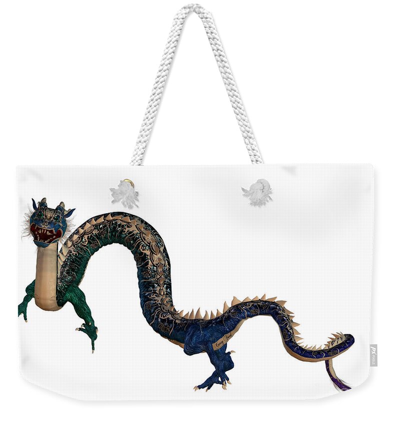 Dragon Weekender Tote Bag featuring the painting Blue Ornamental Dragon by Corey Ford