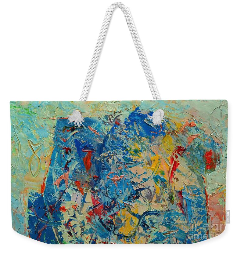 Blue Weekender Tote Bag featuring the painting Blue Play 5 by Ana Maria Edulescu