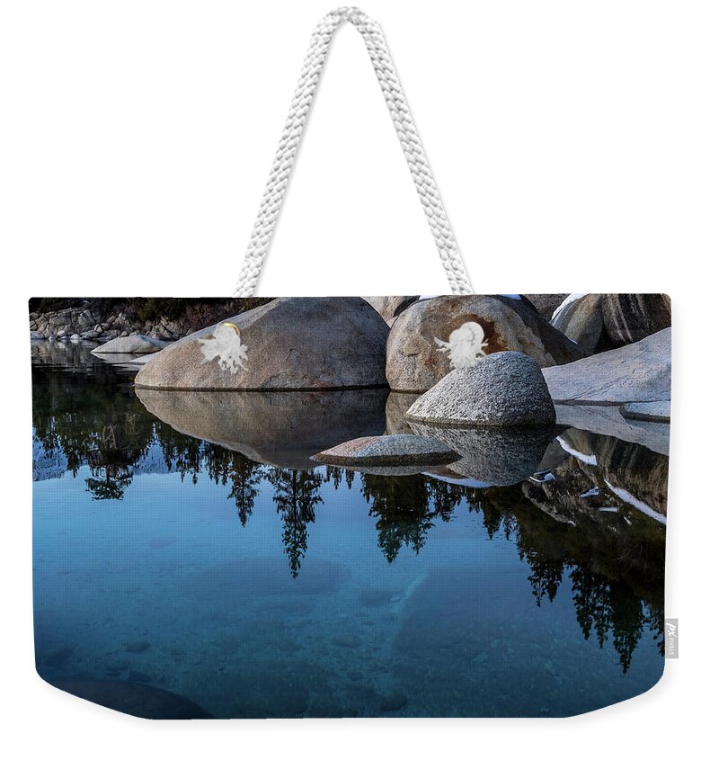 Lake Weekender Tote Bag featuring the photograph Blue reflections by Martin Gollery