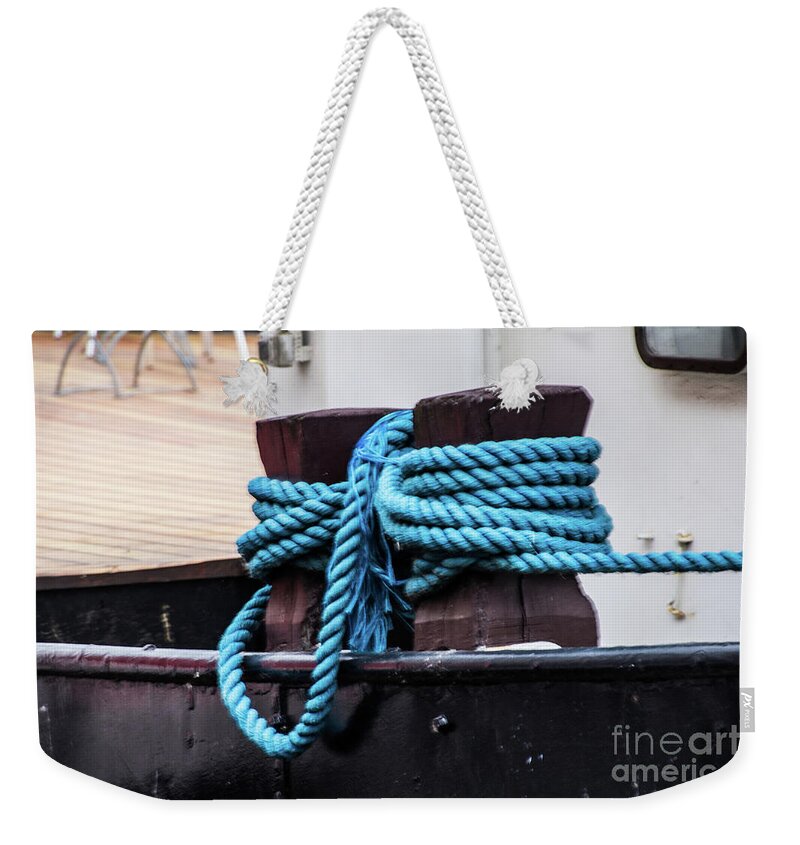 Copenhagen Weekender Tote Bag featuring the photograph Blue rope by Agnes Caruso