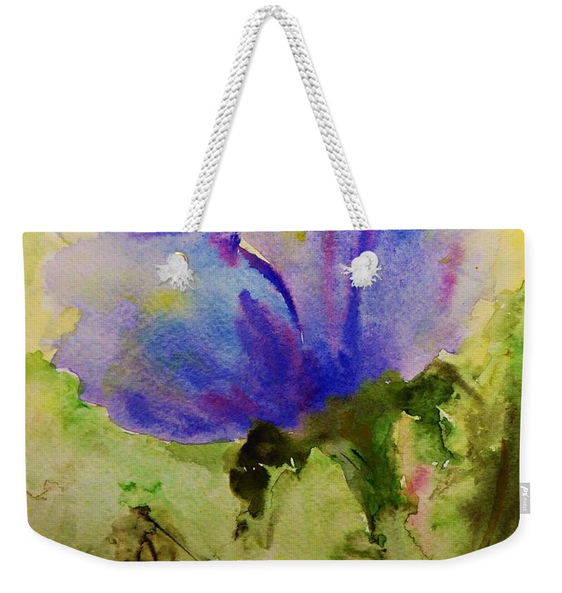 Rose Weekender Tote Bag featuring the painting Blue Rose Watercolor by Amalia Suruceanu