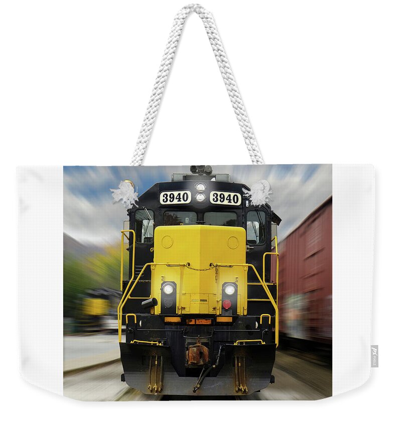 Railroad Weekender Tote Bag featuring the photograph Blue Rridge Southern 3940 On The Move by Mike McGlothlen