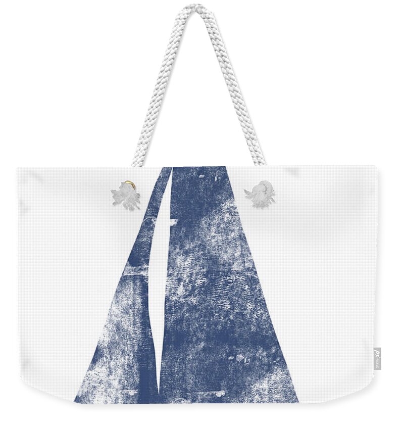Boat Weekender Tote Bag featuring the painting Blue Sail Boat- Art by Linda Woods by Linda Woods