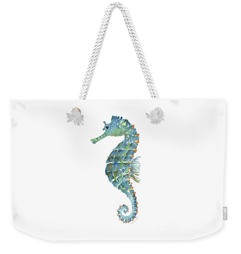 Beach House Weekender Tote Bag featuring the painting Blue Seahorse by Amy Kirkpatrick