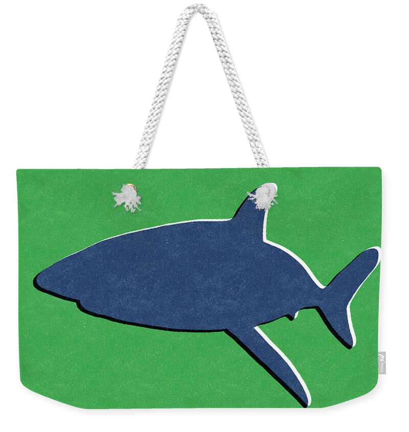 Shark Weekender Tote Bag featuring the mixed media Blue Shark by Linda Woods