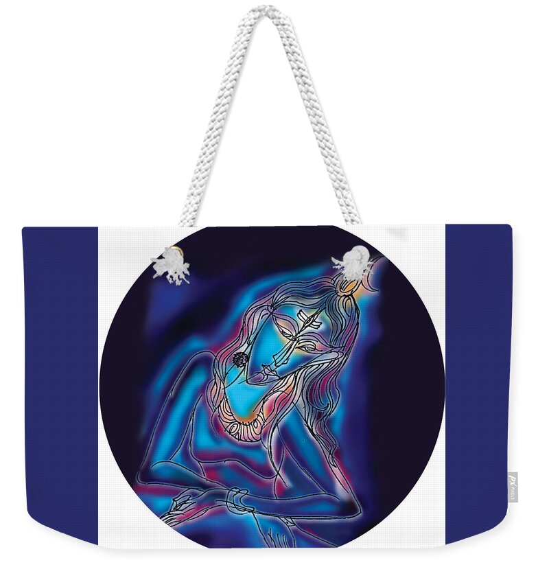 Blue Weekender Tote Bag featuring the painting Blue Shiva Light by Guruji Aruneshvar Paris Art Curator Katrin Suter