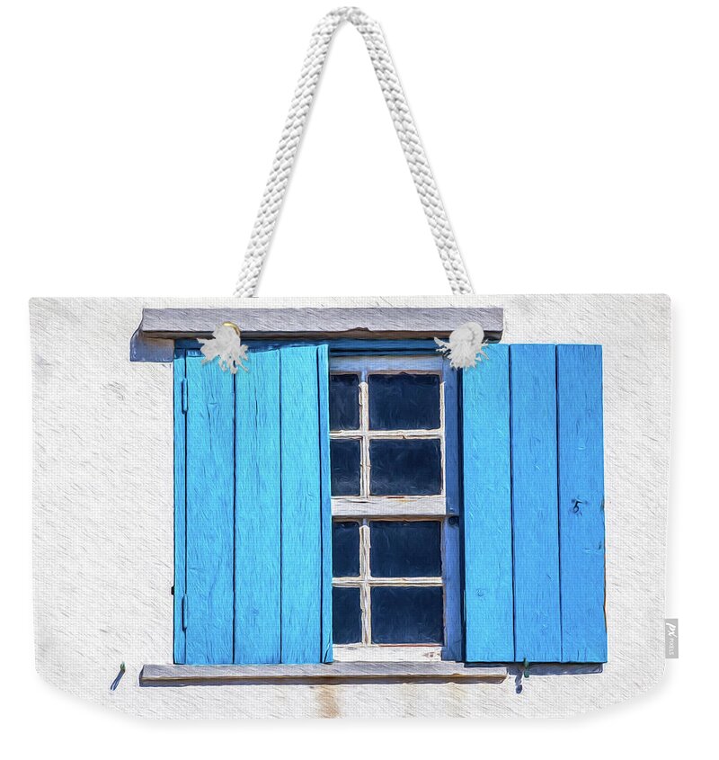 Window Weekender Tote Bag featuring the painting Blue Shutters of Peniche by David Letts