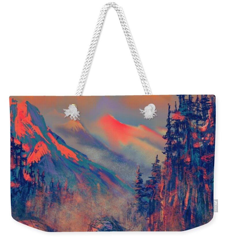 Mountains Weekender Tote Bag featuring the painting Blue Silence by Vit Nasonov