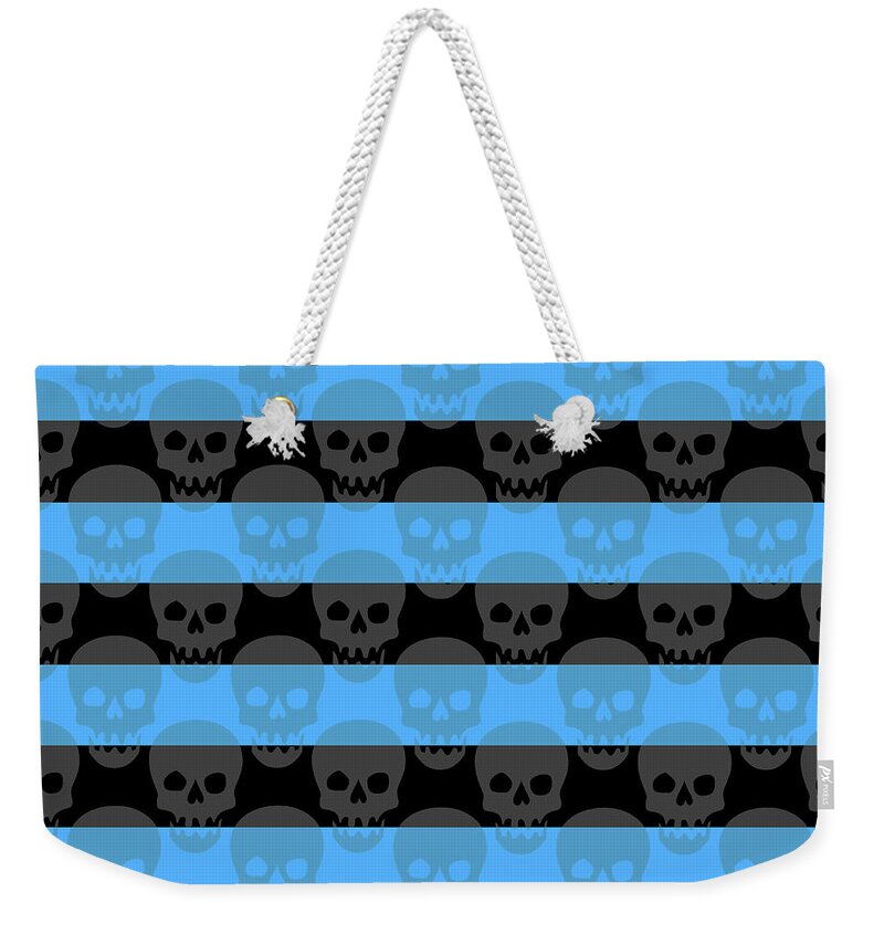 Blue Weekender Tote Bag featuring the digital art Blue Skull Stripes by Roseanne Jones
