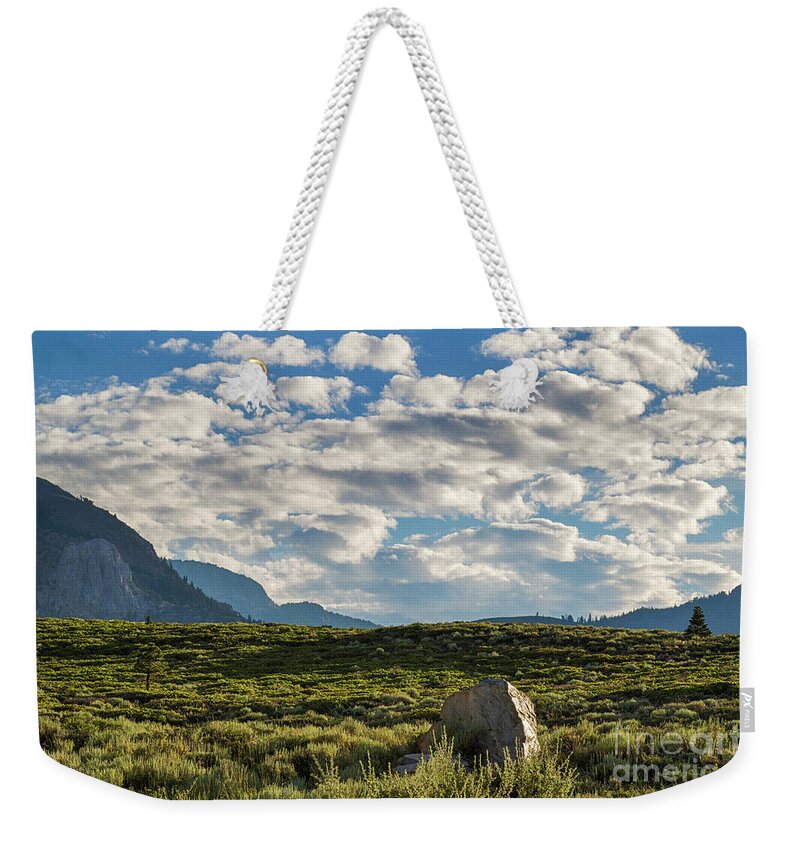 Rock Weekender Tote Bag featuring the photograph Blue Sky Monmouth by Brandon Bonafede