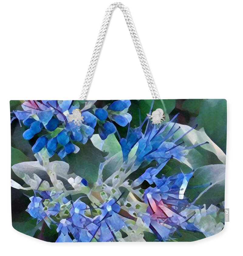 Blue Splash - Flowers Of Spring Weekender Tote Bag featuring the photograph Blue Splash - Flowers of Spring by Miriam Danar