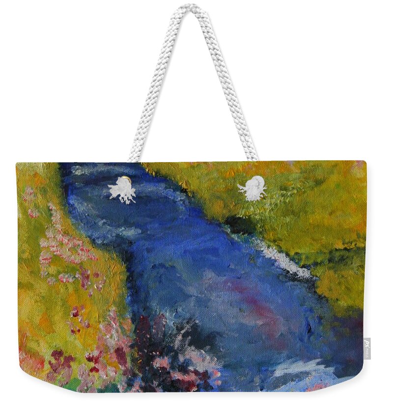 Landscape Weekender Tote Bag featuring the painting Blue Stream by Julie Lueders 