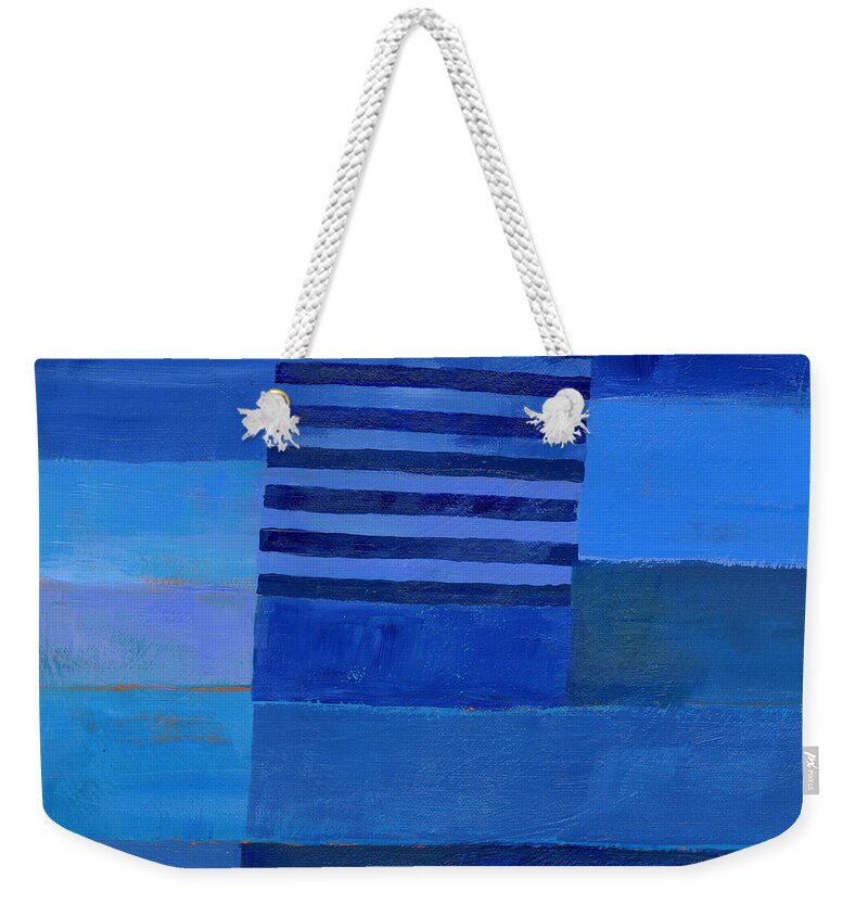 Abstract Art Weekender Tote Bag featuring the painting Blue Stripes 7 by Jane Davies