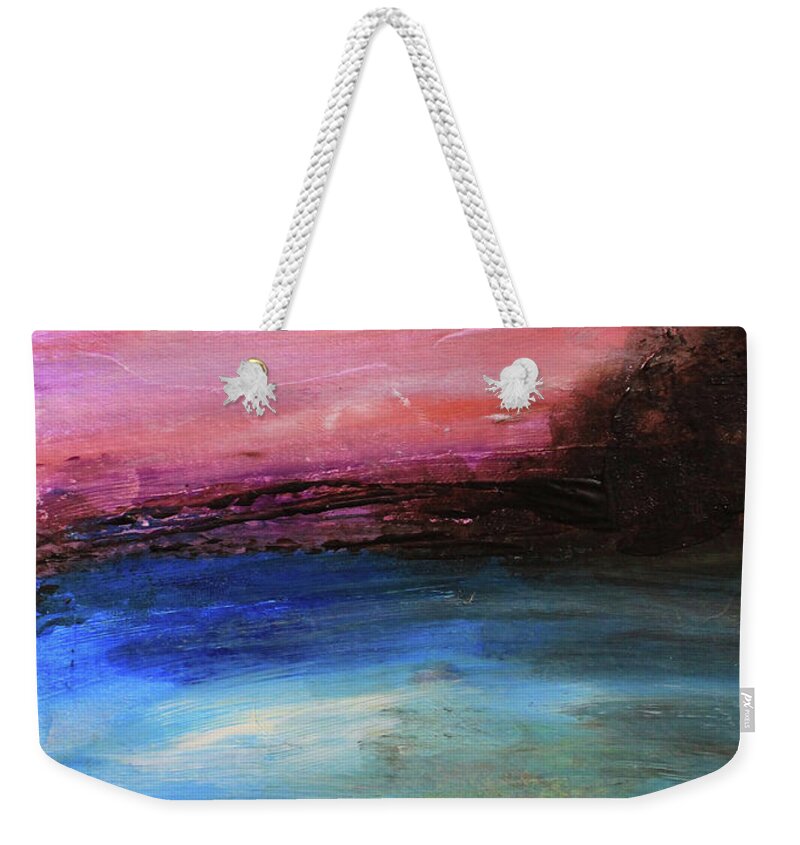 Pink Weekender Tote Bag featuring the painting Blue Water Abstract by April Burton