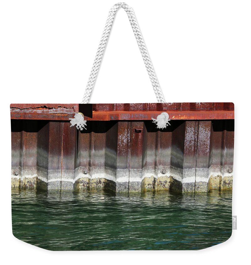 Saint Clair River Weekender Tote Bag featuring the photograph Blue Water Retaining Wall 4 by Mary Bedy