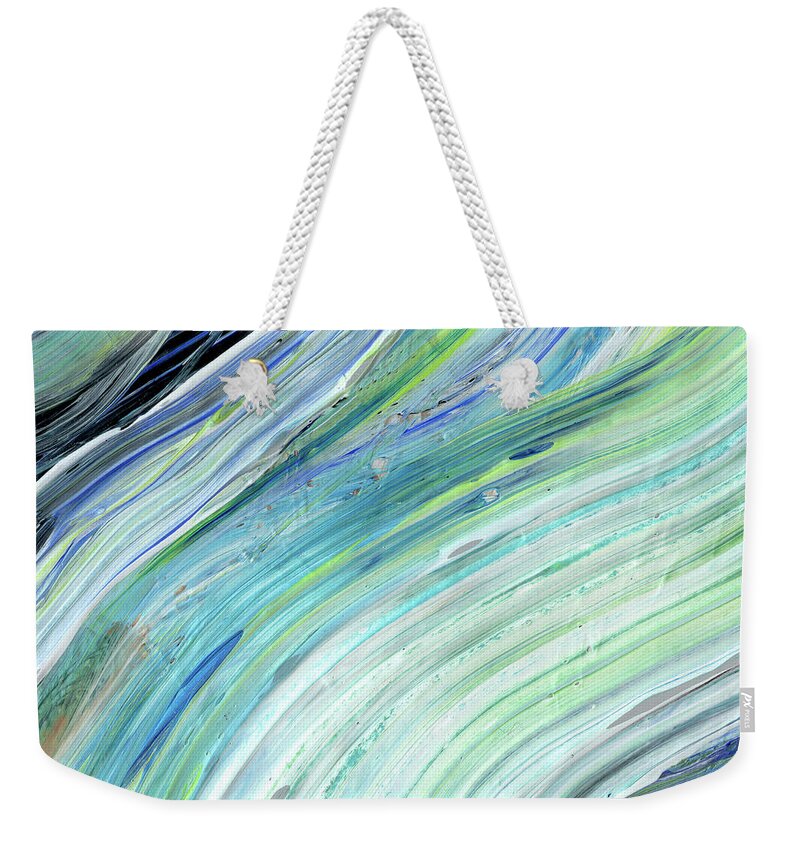 Turquoise Blue Weekender Tote Bag featuring the painting Blue Wave Abstract Art for Interior Decor V by Irina Sztukowski