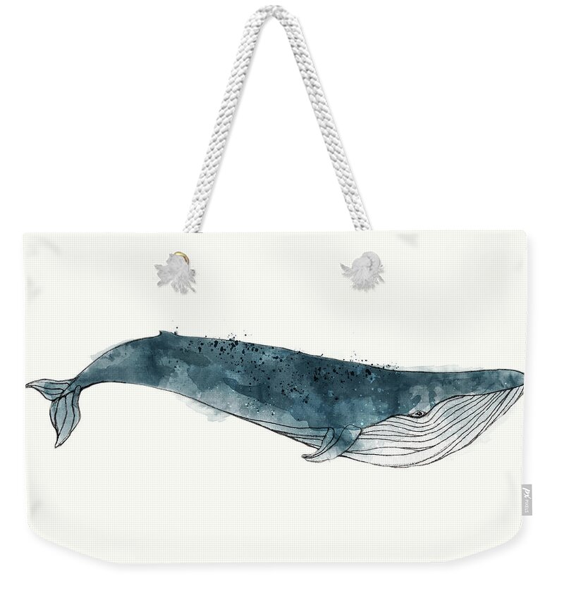 Whale Weekender Tote Bag featuring the painting Blue Whale from Whales Chart by Amy Hamilton