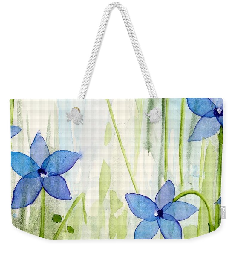 Watercolor Wildflowers Weekender Tote Bag featuring the painting Blue Wildflowers by Dawn Derman