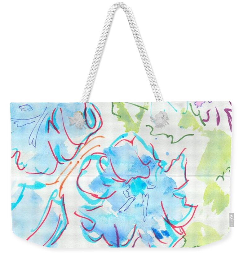 Bluebells Weekender Tote Bag featuring the painting Bluebells English Wild Flowers by Mike Jory