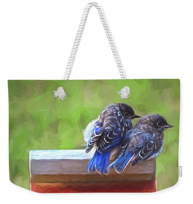 Bluebird Weekender Tote Bag featuring the photograph Bluebird Fledglings by Sue Melvin