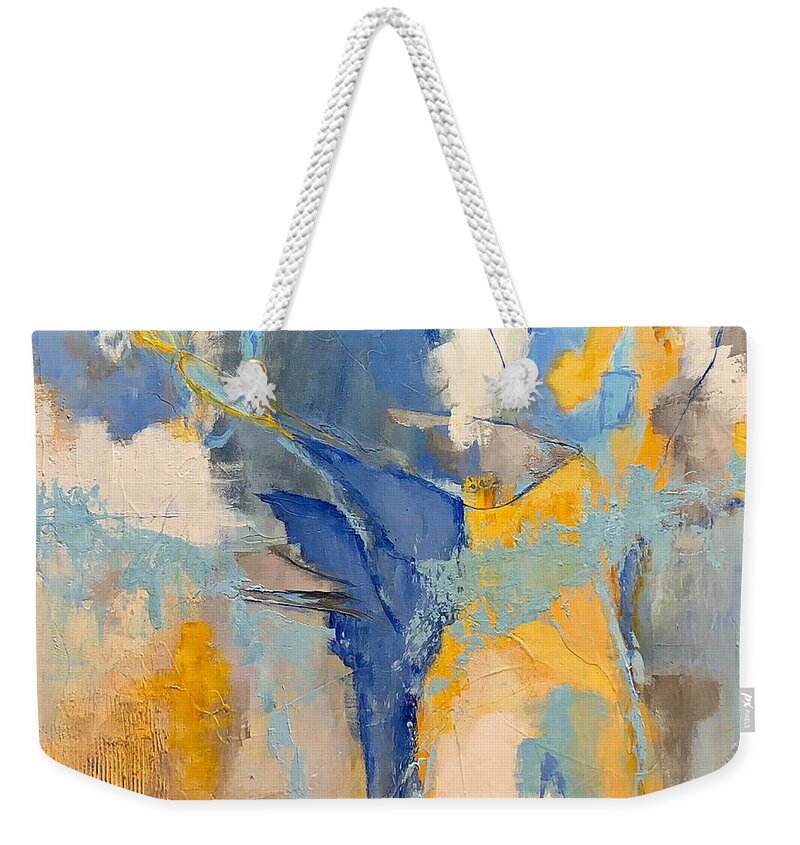 Abstract Weekender Tote Bag featuring the painting Bluebird by Mary Mirabal