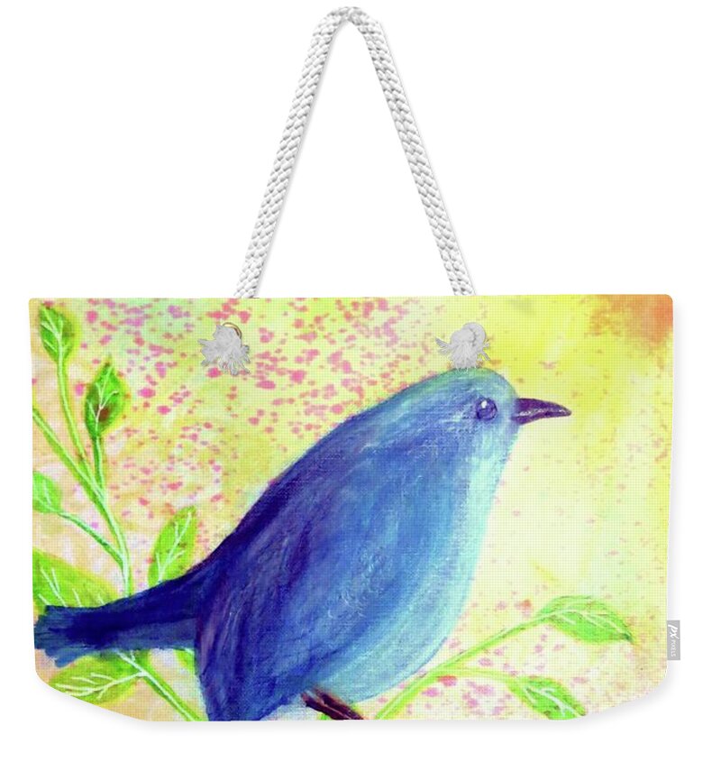 Bluebird Weekender Tote Bag featuring the painting Bluebird On A Sunny Day by Desiree Paquette