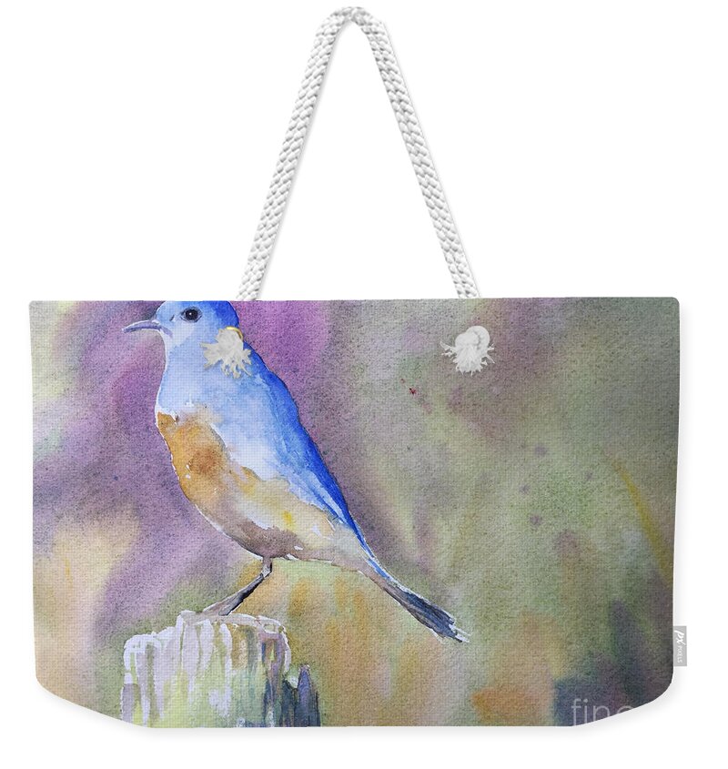Blue Bird Weekender Tote Bag featuring the painting Bluebird by Watercolor Meditations