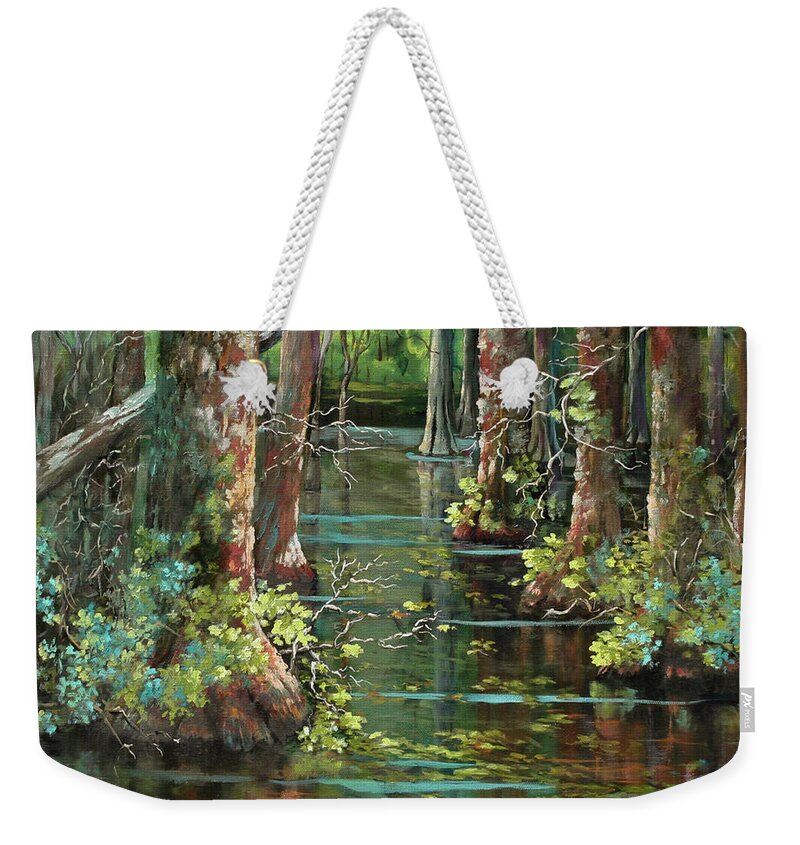 Louisiana Bayou Weekender Tote Bag featuring the painting Bluebonnet Swamp by Dianne Parks