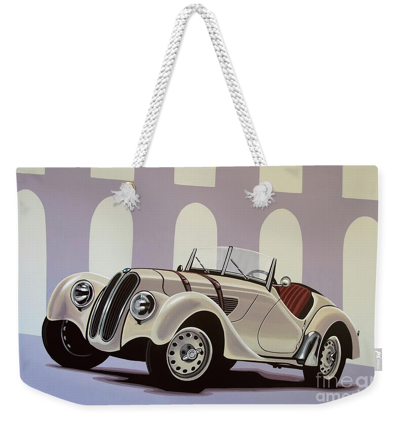Bmw 328 Roadster Weekender Tote Bag featuring the painting BMW 328 Roadster 1936 Painting by Paul Meijering