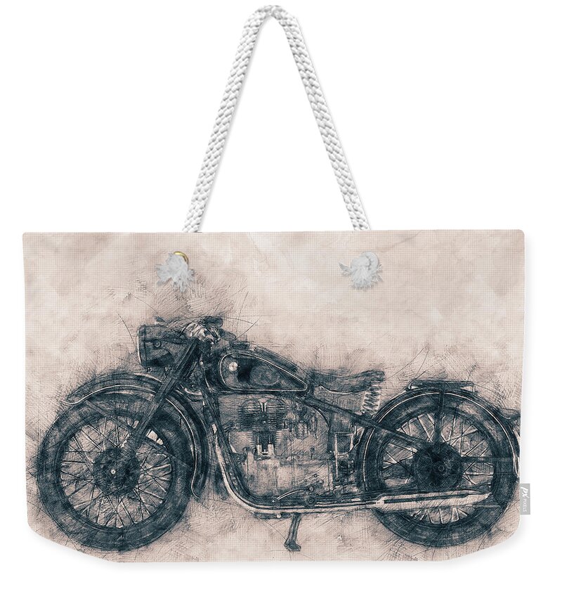 Bmw R32 Weekender Tote Bag featuring the mixed media BMW R32 - 1919 - Motorcycle Poster - Automotive Art by Studio Grafiikka