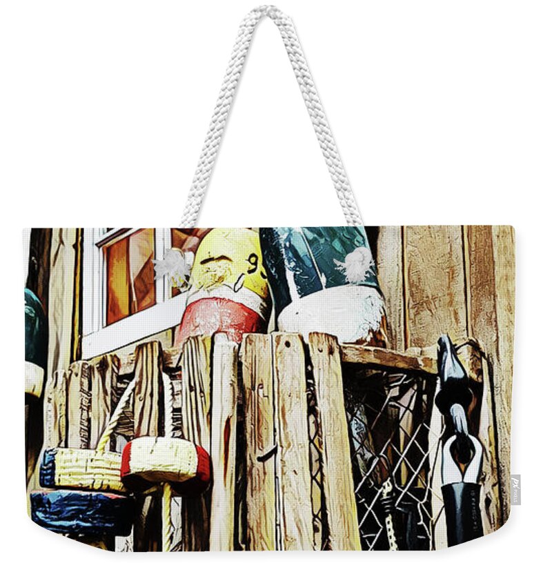 Boat Weekender Tote Bag featuring the mixed media Boathouse by Bellanda