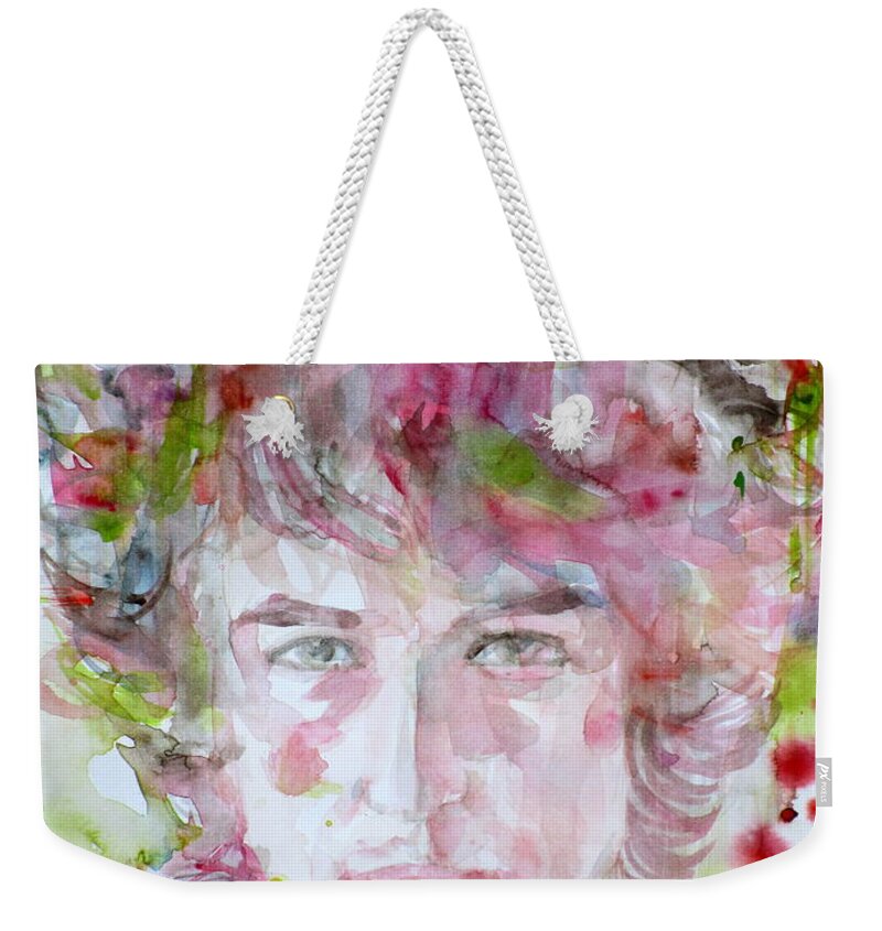 Bob Dylan Weekender Tote Bag featuring the painting BOB DYLAN - watercolor portrait.13 by Fabrizio Cassetta