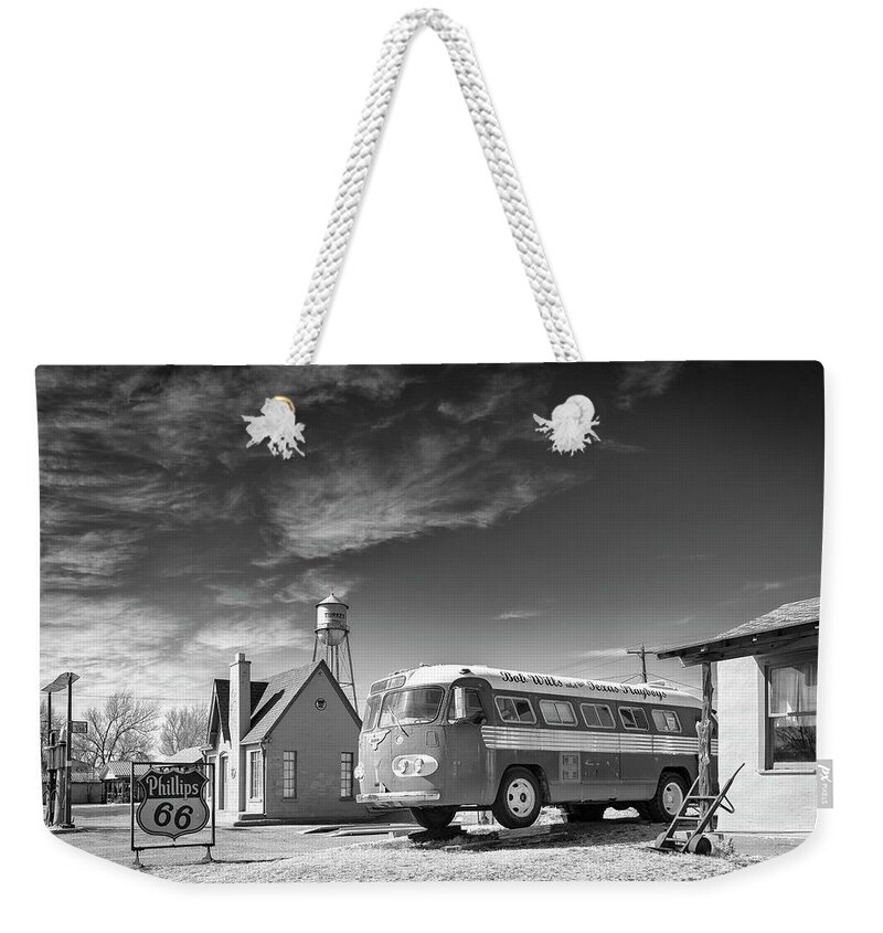 Bob Wills Weekender Tote Bag featuring the photograph Bob Wills and the Texas Playboys Tour Bus Turkey TX by Mary Lee Dereske
